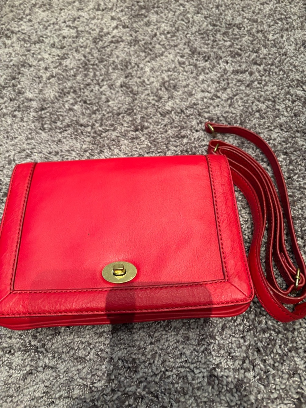 J. Crew Red Leather Crossbody with Gold Turn-Lock